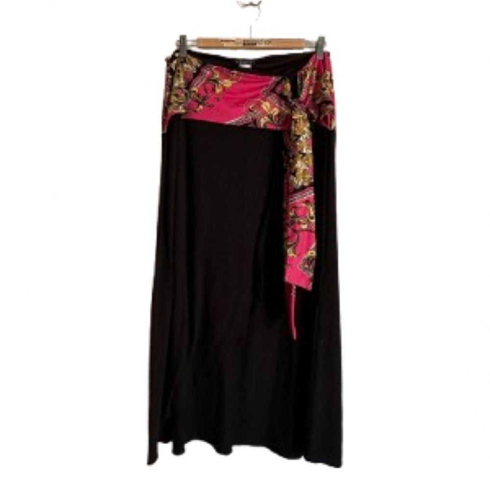 VENUS Black Maxi Skirt with Pink & Gold Paisley Accent - Size M